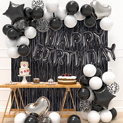 Black and Silver Birthday Party Decorations Black Silver Balloons Arch  Garland Kit Silver Black Birthday Photography Backdrop Banner for Kids  Adults