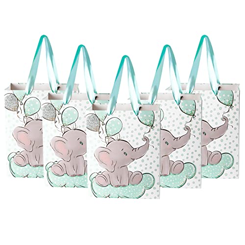 24 Packs Small Elephant Baby Gift Bag 7.9" Baby Shower Goodie Bags Birthday Party Favor Bags for Kids Animal Theme Party Supplies
