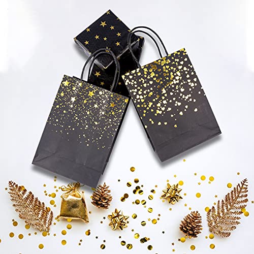 Sharlity Small Black Gold Gift Bags 24pcs Party Paper Bags with Star Tissue  Paper for Halloween，New Year, Birthday, Wedding, Bridal, Baby Shower