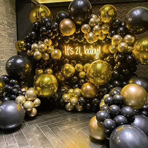 JOYYPOP Birthday Party Decorations Happy Birthday Balloons Banner with  Black and Gold Balloons Set, Gold Foil Fringe Curtain for Men Women Boy  Adults