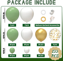 JOYYPOP 129pcs Sage Green Balloon Garland Arch Kit Different Size 18 12 5 Inch Olive Green Balloon Arch Kit for Baby Shower Wedding Birthday Party Decorations