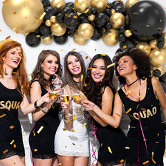 JOYYPOP 134pcs Black and Gold Balloon Garland Arch Kit Black and Gold Party Decorations for Graduation Party New Years Birthday Anniversary Party Decorations