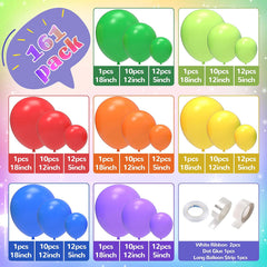 JOYYPOP 161pcs Rainbow Balloon Arch Kit 7 Assorted Colors 5 12 18 Inch Latex Balloons for Kids' Birthday Party Baby Shower Wedding Anniversary Decorations