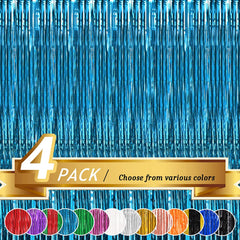 JOYYPOP Aquamarine Foil Fringe Curtain, Metallic Photo Booth Backdrop Tinsel Door Curtains for Wedding Birthday Bridal Shower Baby Shower Bachelorette Christmas Party Decorations(4 Pack, 8ft x 3ft)