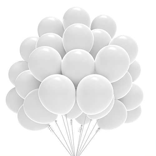JOYYPOP White Balloons 100 Pcs White Party Latex Balloons 12 Inch Pear