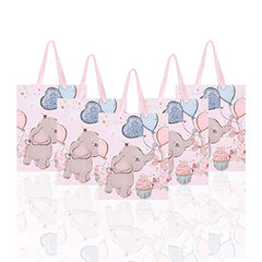 Small Baby Gift Bag Elephant Paper Gift Bags 7.9" Heavy Duty Baby Girl Gift Bag for Baby Shower Animal Theme Birthday Party Supplies,Pink1