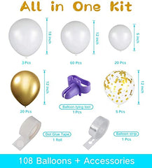 JOYYPOP White Balloon Garland Kit, 108Pcs White and Gold Balloons Arch Garland Kit Gold Confetti Balloons Metallic Balloons for Birthday Wedding Bachelorette Engagements Baby Shower Decorations