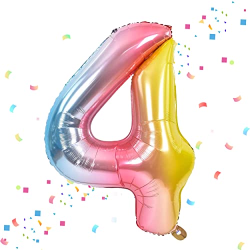 JOYYPOP 40 Inch Rainbow Number Balloon Foil Large Number 4 Balloon for Birthday Anniversary Baby Shower Unicorn Parties