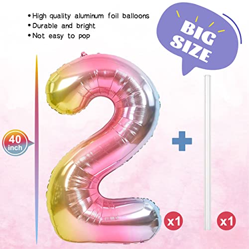JOYYPOP 40 Inch Rainbow Number Balloon Foil Large Number 2 Balloon for Birthday Anniversary Baby Shower Unicorn Parties