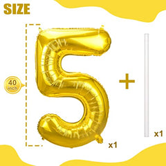 JOYYPOP 40 Inch Gold Number Balloons Foil Large Helium Number 5 Balloon for Birthday Anniversary Graduation Baby Shower Party Decorations