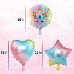 JOYYPOP Unicorn Birthday Decorations for Girls, 10pcs Unicorn Balloons Set with Rainbow, Heart, Star and Number 4 Foil Balloons for 4th Birthday Party Decorations