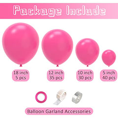 JOYYPOP Hot Pink Balloons 110 Pcs Hot Pink Balloon Garland Kit 5 inch+10 inch+12 inch+18 inch Pink Balloons for Baby Shower Birthday Party Decorations
