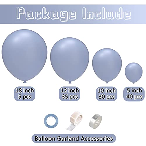 JOYYPOP Dusty Blue Balloons 110 Pcs Dusty Blue Balloon Garland Kit Different Sizes 5 10 12 18 Inch Slate Blue Balloons for Birthday Anniversary Party Decorations