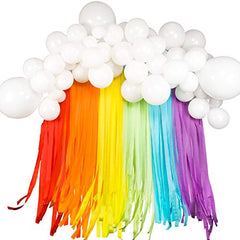 JOYYPOP Rainbow Party Decorations with White Balloon Garland and Rainbow Crepe Paper Streamers for Rainbow Baby Shower Rainbow Birthday Party