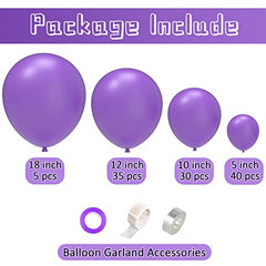 JOYYPOP Purple Balloons 110 Pcs Purple Balloon Garland Kit Different Sizes 5 10 12 18 Inch Purple Balloons for Baby Shower Birthday Party Decorations