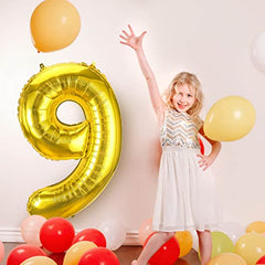 JOYYPOP 40 Inch Gold Number Balloons Foil Large Helium Number 9 Balloon for Birthday Anniversary Graduation Baby Shower Party Decorations