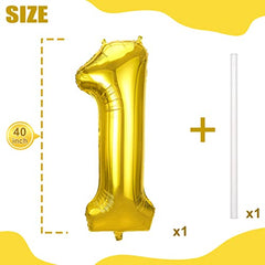 JOYYPOP 40 Inch Gold Number Balloons Foil Large Helium Number 1 Balloon for Birthday Anniversary Graduation Baby Shower Party Decorations