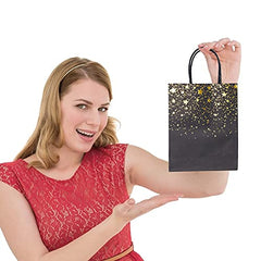 Small Black Gold Gift Bags 24pcs Paper Bags with Handles for Birthday, Wedding, Bridal, Black and Gold Party Decorations (8.5 x 6.3 x 3.15inch)