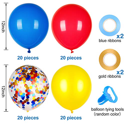 Red Yellow and Blue Latex Balloons with Confetti Balloons for Paw Party Decorations Carnival Circus Birthday Party(80 Packs)