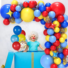 Carnival Circus Balloon Arch and Garland Kit with 117pcs Red Blue Yellow Rainbow Latex Confetti Balloons Garland and Star Foil Balloons for Carnival Theme Birthday Party Decorations