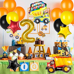 Construction Balloons for 2nd Birthday Decorations for Boys with Number 2 Dump Truck Foil Balloon and Black Yellow Orange Latex Balloons for Construction Birthday Party Supplies
