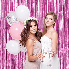 JOYYPOP Pink Fringe Curtain, Metallic Photo Booth Backdrop Tinsel Door Curtains for Wedding Birthday Bridal Shower Baby Shower Bachelorette Christmas Party Decorations(4 Pack, 8ft x 3ft)