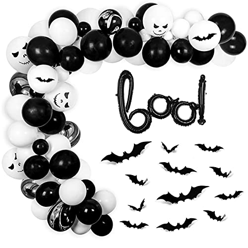 Halloween Balloon Garland Arch Kit 117 Pack, Boo Foil Balloons and Black White Latex Balloons with Grimace Balloons for Halloween Party Decorations