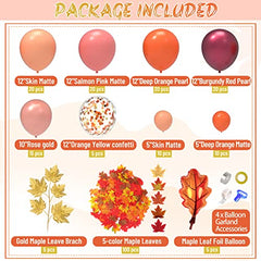 JOYYPOP 235PCS Thanksgiving Balloon Garland Kit, Fall Balloons Arch with Burgundy Red Orange Balloons and Artificial Maple Leaves for Autumn Birthday Baby Shower Thanksgiving Party Decoration