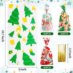 JOYYPOP Christmas Bags Christmas Cellophane Gift Bags Cookie Treat Bags With Twists for Christmas Party Supplies (150PACK,5x10inch)