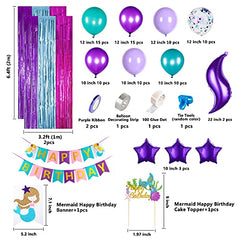 JOYYPOP Mermaid Birthday Party Decorations with Mermaid Happy Birthday Felt Banner, Fringe Curtains for Under The Sea Theme Party Girl's Kids Birthday Party