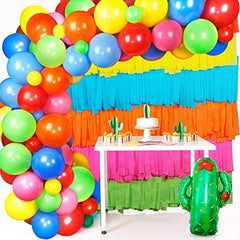 JOYYPOP 115pcs Fiesta Mexican Party Decorations with Colorful Rainbow Balloons, Fiesta Balloon Garland and Cactus Foil Balloon for Fiesta Mexican Party, Cinco De Mayo Party Decorations