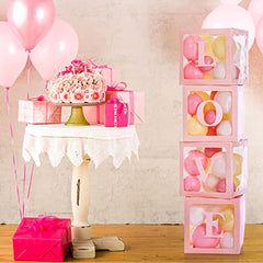 JOYYPOP Baby Boxes with 42pcs Letters(A-Z+Baby) for Baby Shower, Transparent Balloon Boxes Blocks for Gender Reveal, Bridal Shower, Birthday Party Decorations (Pink