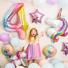 JOYYPOP 40 Inch Rainbow Number Balloon Foil Large Number 4 Balloon for Birthday Anniversary Baby Shower Unicorn Parties