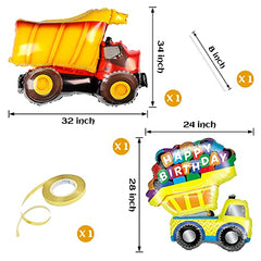 Construction Balloons for 3rd Birthday Decorations for Boys with Number 3 Dump Truck Foil Balloon and Black Yellow Orange Latex Balloons for Construction Birthday Party Supplies