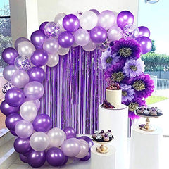Purple Balloon Garland Kit with Purple and White Balloons, Purple Tinsel Curtain for Wedding Supplies Decorations Birthday Party