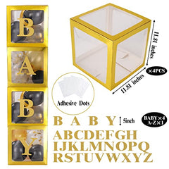 JOYYPOP Baby Boxes with 42pcs Letters(A-Z+Baby) for Baby Shower, Transparent Balloon Boxes Blocks for Gender Reveal, Bridal Shower, Birthday Party Decorations (Gold)
