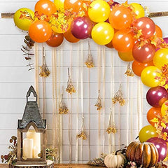 JOYYPOP Fall Balloon Garland Arch Kit with Burgundy Orange Balloons and Artificial Maple Leaves Vine for Fall Woodland Autumn Birthday Thanksgiving Party Decorations 60pcs