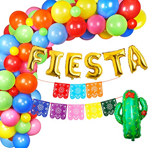 JOYYPOP Fiesta Party Decorations 112PCS Fiesta Balloon Garland Kit with Cactus Balloon, Fiesta Foil Balloons for Mexican Party, Fiesta Party