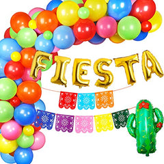 JOYYPOP Fiesta Party Decorations 112PCS Fiesta Balloon Garland Kit with Cactus Balloon, Fiesta Foil Balloons for Mexican Party, Fiesta Party