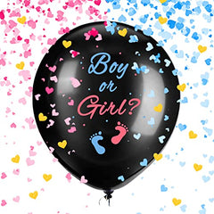 Gender Reveal Balloons, 1 Pack/2 Pack 36 Inch Black Boy or Girl Balloon with Pink and Blue Heart-Shaped Confetti for Gender Reveal Party Decorations