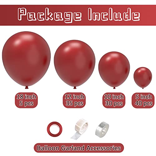 JOYYPOP Burgundy Balloons 110 Pcs Red Balloon Garland Kit Different Sizes 5 10 12 18 Inch Burgundy Balloons for Birthday Valentine's Day Party Decorations