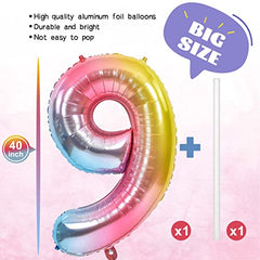 JOYYPOP 40 Inch Rainbow Number Balloon Foil Large Number 9 Balloon for Birthday Anniversary Baby Shower Unicorn Parties