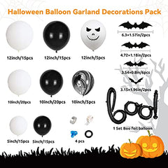 Halloween Balloon Garland Arch Kit 117 Pack, Boo Foil Balloons and Black White Latex Balloons with Grimace Balloons for Halloween Party Decorations