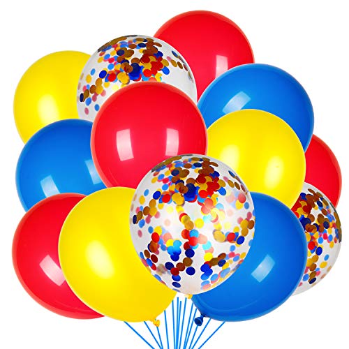 Red Yellow and Blue Latex Balloons with Confetti Balloons for Paw Party Decorations Carnival Circus Birthday Party(80 Packs)