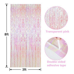 JOYYPOP Iridescent Transparent White Foil Fringe Curtain, Metallic Photo Booth Tinsel Backdrop Door Curtains for Wedding Birthday Baby Shower Bachelorette Party Decorations(4 Pack, 12ft x 8ft)