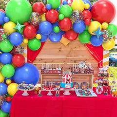 JOYYPOP Carnival Circus Balloon Arch Garland Kit, 146 Pcs Red Blue Yellow Green Colorful Balloon Garland and Star Foil Balloons for Boy and Girl Birthday Party Carnival Theme Party Decorations