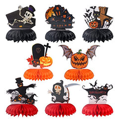 8 Pieces Halloween Honeycomb Centerpieces Decorations, Paper Fans Pumpkin Tombstone Skull Castle Halloween Party Decorations Supplies for Adults