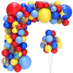 Carnival Circus Balloon Arch and Garland Kit with 117pcs Red Blue Yellow Rainbow Latex Confetti Balloons Garland and Star Foil Balloons for Carnival Theme Birthday Party Decorations
