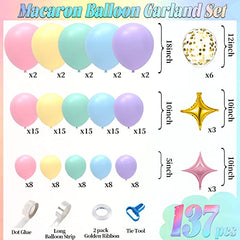 Pastel Balloon Garland Kit 137 Pcs Macaron Balloons and Gold Confetti Balloons 5'' 10'' 12'' 18'' Pastel Color Balloons for Wedding Birthday Baby Shower Party Decorations