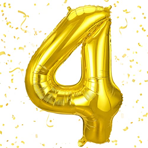 JOYYPOP 40 Inch Gold Number Balloons Foil Large Helium Number 4 Balloon for Birthday Anniversary Graduation Baby Shower Party Decorations